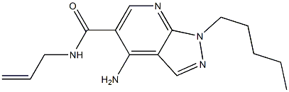 1-ペンチル-4-アミノ-N-(2-プロペニル)-1H-ピラゾロ[3,4-b]ピリジン-5-カルボアミド 化学構造式