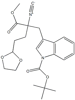 2-[(1-tert-Butyloxycarbonyl-1H-indol-3-yl)methyl]-2-isocyano-4-(1,3-dioxolan-2-yl)butyric acid methyl ester,,结构式