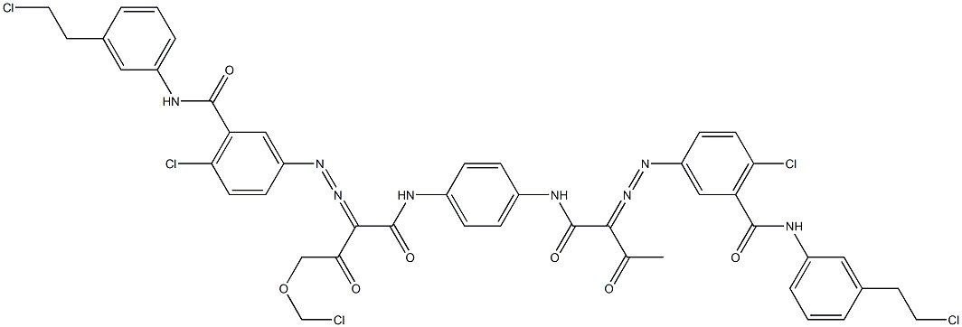 3,3'-[2-(クロロメトキシ)-1,4-フェニレンビス[イミノカルボニル(アセチルメチレン)アゾ]]ビス[N-[3-(2-クロロエチル)フェニル]-6-クロロベンズアミド] 化学構造式