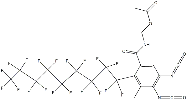 N-(アセチルオキシメチル)-2-(ノナデカフルオロノニル)-4,5-ジイソシアナト-3-メチルベンズアミド 化学構造式