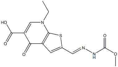 2-[(メトキシカルボニルアミノ)イミノメチル]-4,7-ジヒドロ-7-エチル-4-オキソチエノ[2,3-b]ピリジン-5-カルボン酸 化学構造式