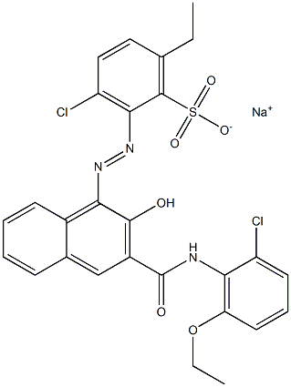 3-クロロ-6-エチル-2-[[3-[[(2-クロロ-6-エトキシフェニル)アミノ]カルボニル]-2-ヒドロキシ-1-ナフチル]アゾ]ベンゼンスルホン酸ナトリウム 化学構造式