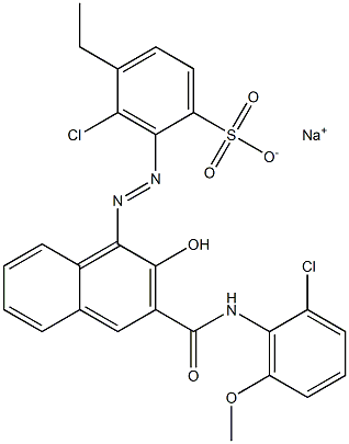 3-Chloro-4-ethyl-2-[[3-[[(2-chloro-6-methoxyphenyl)amino]carbonyl]-2-hydroxy-1-naphtyl]azo]benzenesulfonic acid sodium salt Structure