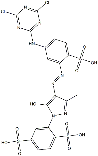2-[4-[5-(4,6-ジクロロ-1,3,5-トリアジン-2-イルアミノ)-2-スルホフェニルアゾ]-5-ヒドロキシ-3-メチル-1H-ピラゾール-1-イル]-1,4-ベンゼンジスルホン酸 化学構造式