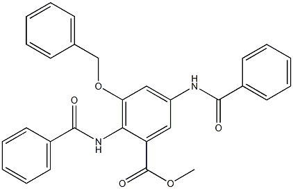 3-ベンジルオキシ-2,5-ビス(ベンゾイルアミノ)安息香酸メチル 化学構造式