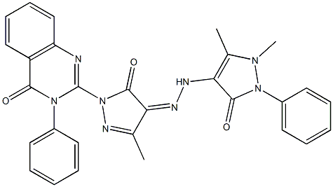 3-(Phenyl)-2-[[4,5-dihydro-3-methyl-5-oxo-4-[[(1,5-dimethyl-2,3-dihydro-2-phenyl-3-oxo-1H-pyrazol)-4-yl]aminoimino]-1H-pyrazol]-1-yl]quinazolin-4(3H)-one Structure