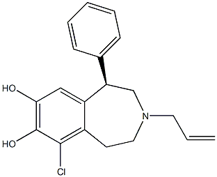 (1R)-6-クロロ-2,3,4,5-テトラヒドロ-3-(2-プロペニル)-1-フェニル-1H-3-ベンゾアゼピン-7,8-ジオール 化学構造式