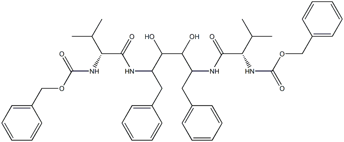 N,N'-[(1S,2R,3S,4S)-1,4-Dibenzyl-2,3-dihydroxy-1,4-butanediyl]bis[(2S)-2-benzyloxycarbonylamino-3-methylbutyramide] Struktur