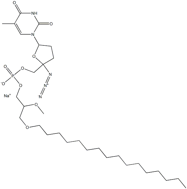 [[[2-Azidotetrahydro-5-[(1,2,3,4-tetrahydro-5-methyl-2,4-dioxopyrimidin)-1-yl]furan]-2-yl]methoxy](2-methoxy-3-hexadecyloxypropoxy)phosphinic acid sodium salt Struktur