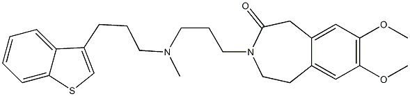 2,3-Dihydro-7,8-dimethoxy-3-[3-[N-[3-(1-benzothiophen-3-yl)propyl]-N-methylamino]propyl]-1H-3-benzazepin-4(5H)-one,,结构式