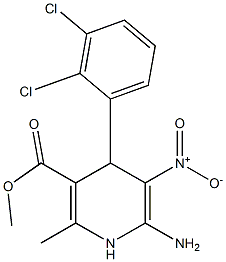 6-アミノ-1,4-ジヒドロ-2-メチル-5-ニトロ-4-[2,3-ジクロロフェニル]ニコチン酸メチル 化学構造式