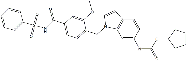 N-[(フェニル)スルホニル]-3-メトキシ-4-[[6-[(シクロペンチルオキシ)カルボニルアミノ]-1H-インドール-1-イル]メチル]ベンズアミド 化学構造式