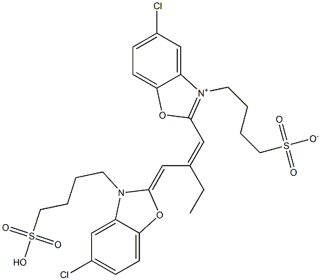 5-Chloro-2-[2-[[5-chloro-3-(4-sulfobutyl)-3H-benzoxazol-2-ylidene]methyl]-1-butenyl]-3-(4-sulfonatobutyl)benzoxazol-3-ium 结构式