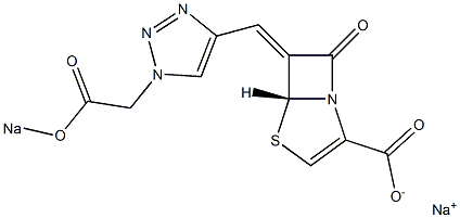 (5R,6Z)-6-[[1-[[(Sodiooxy)carbonyl]methyl]-1H-1,2,3-triazol-4-yl]methylene]-7-oxo-4-thia-1-azabicyclo[3.2.0]hept-2-ene-2-carboxylic acid sodium salt Struktur