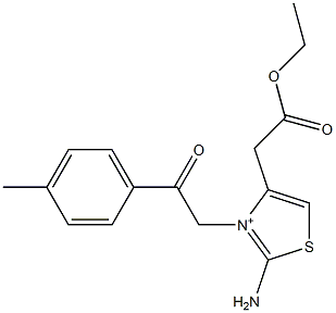 2-Amino-4-(ethoxycarbonylmethyl)-3-[(4-methylphenyl)carbonylmethyl]thiazol-3-ium,,结构式