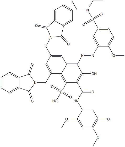 2-[(5-Chloro-2,4-dimethoxyphenyl)aminocarbonyl]-4-[5-[(diethylamino)sulfonyl]-2-methoxyphenylazo]-3-hydroxy-6,8-bis(phthalimidylmethyl)naphthalene-1-sulfonic acid Structure