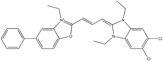 2-[3-[(5,6-Dichloro-1,3-diethyl-1,3-dihydro-2H-benzimidazol)-2-ylidene]-1-propenyl]-3-ethyl-5-phenylbenzoxazol-3-ium,,结构式