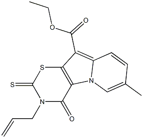 3,4-Dihydro-4-oxo-2-thioxo-3-allyl-7-methyl-2H-1,3-thiazino[6,5-b]indolizine-10-carboxylic acid ethyl ester Structure