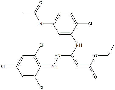 3-(5-アセチルアミノ-2-クロロアニリノ)-3-[2-(2,4,6-トリクロロフェニル)ヒドラジノ]アクリル酸エチル 化学構造式