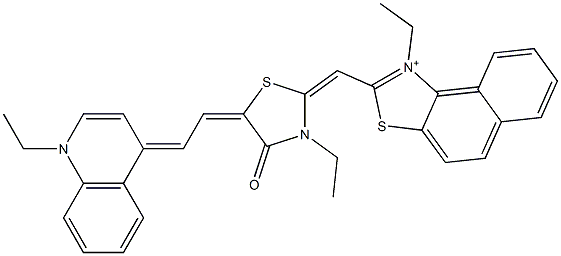 1-Ethyl-2-[[3-ethyl-5-[2-(1-ethylquinolin-4(1H)-ylidene)ethylidene]-4-oxothiazolidin-2-ylidene]methyl]naphtho[1,2-d]thiazol-1-ium Structure