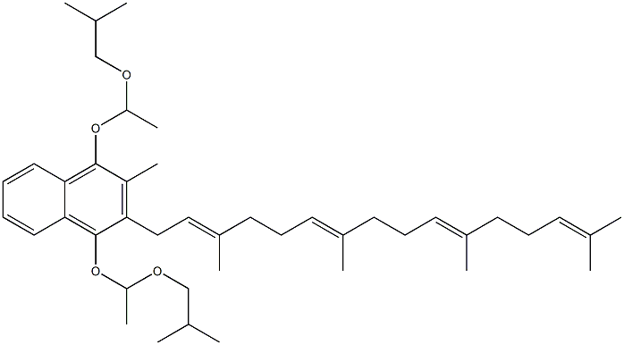 1,4-Bis[1-(isobutoxy)ethoxy]-2-methyl-3-[(6E,10E)-3,7,11,15-tetramethyl-2,6,10,14-hexadecatetrenyl]naphthalene,,结构式