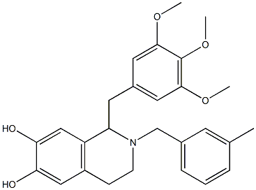 1,2,3,4-テトラヒドロ-2-(3-メチルベンジル)-1-(3,4,5-トリメトキシベンジル)イソキノリン-6,7-ジオール 化学構造式