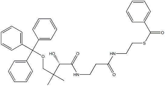 [S,(-)]-2-Hydroxy-N-[2-[(2-benzoylthioethyl)carbamoyl]ethyl]-3,3-dimethyl-4-(triphenylmethoxy)butyramide Structure