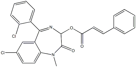 1,3-Dihydro-1-methyl-5-(2-chlorophenyl)-7-chloro-2-oxo-2H-1,4-benzodiazepin-3-ol 3-phenylacrylate 结构式