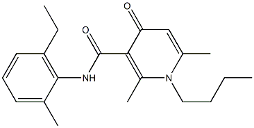 N-(2-メチル-6-エチルフェニル)-1-ブチル-2,6-ジメチル-4-オキソ-1,4-ジヒドロ-3-ピリジンカルボアミド 化学構造式