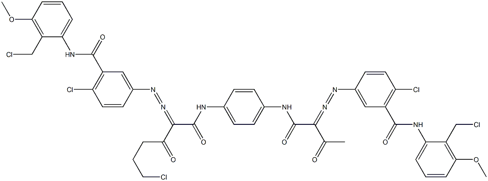 3,3'-[2-(2-Chloroethyl)-1,4-phenylenebis[iminocarbonyl(acetylmethylene)azo]]bis[N-[2-(chloromethyl)-3-methoxyphenyl]-6-chlorobenzamide],,结构式