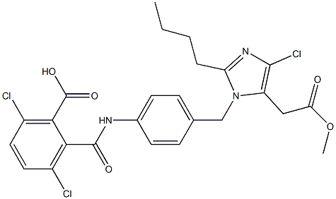 2-Butyl-4-chloro-1-[4-[2-(hydroxycarbonyl)-3,6-dichlorobenzoylamino]benzyl]-1H-imidazole-5-acetic acid methyl ester Structure