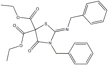 3-Benzyl-2-(benzylimino)-4-oxothiazolidine-5,5-dicarboxylic acid diethyl ester Struktur