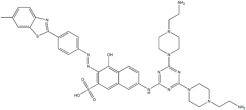 7-[[4,6-Bis[4-(2-aminoethyl)-1-piperazinyl]-1,3,5-triazin-2-yl]amino]-4-hydroxy-3-[[4-(6-methylbenzothiazol-2-yl)phenyl]azo]-2-naphthalenesulfonic acid 结构式