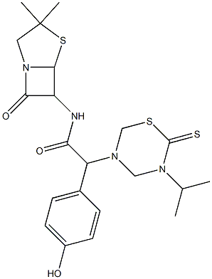 7-Oxo-3,3-dimethyl-6-[[[(tetrahydro-2-thioxo-3-isopropyl-2H-1,3,5-thiadiazin)-5-yl](4-hydroxyphenyl)acetyl]amino]-4-thia-1-azabicyclo[3.2.0]heptane,,结构式