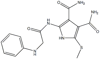 2-[[[フェニルアミノ]アセチル]アミノ]-5-[メチルチオ]-1H-ピロール-3,4-ジカルボアミド 化学構造式