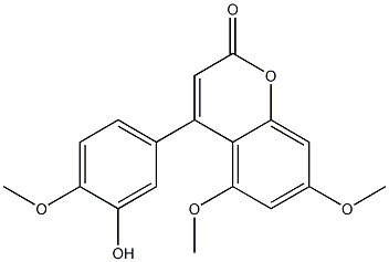 5,7-ジメトキシ-4-(3-ヒドロキシ-4-メトキシフェニル)-2H-1-ベンゾピラン-2-オン 化学構造式