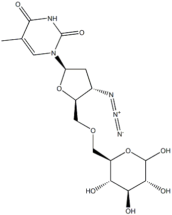 6-O-(3'-アジド-3'-デオキシ-5'-チミジリル)-D-グルコピラノース 化学構造式
