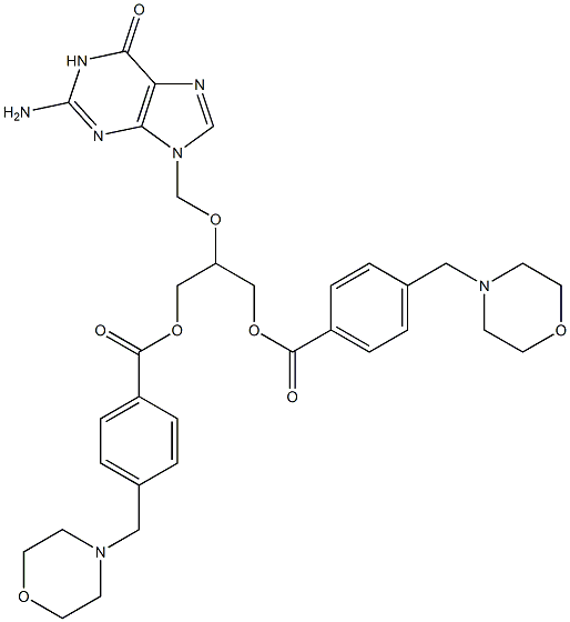 Bis[4-[morpholinomethyl]benzoic acid]2-[[[(2-amino-1,6-dihydro-6-oxo-9H-purin)-9-yl]methyl]oxy]-1,3-propanediyl ester Structure