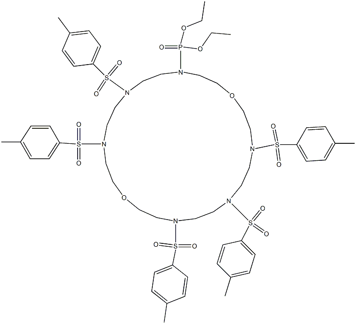 [7,10,16,19,22-ペンタキス[(4-メチルフェニル)スルホニル]-1,13-ジオキサ-4,7,10,16,19,22-ヘキサアザシクロテトラコサン-4-イル]ホスホン酸ジエチル 化学構造式