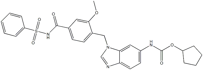 4-[6-(Cyclopentyloxycarbonylamino)-1H-benzimidazol-1-ylmethyl]-3-methoxy-N-(phenylsulfonyl)benzamide Struktur