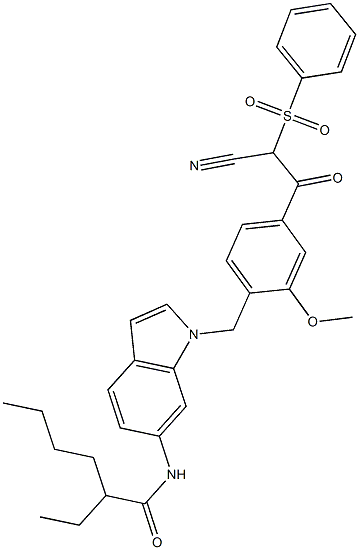 N-[1-[4-[Cyano(phenylsulfonyl)acetyl]-2-methoxybenzyl]-1H-indol-6-yl]-2-ethylhexanamide,,结构式