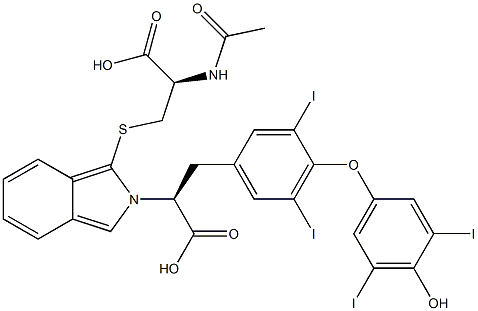 S-[2-[(S)-2-[4-(3,5-ジヨード-4-ヒドロキシフェノキシ)-3,5-ジヨードフェニル]-1-カルボキシエチル]-2H-イソインドール-1-イル]-N-アセチル-L-システイン 化学構造式