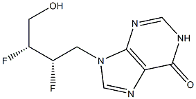9-[(2S,3R)-2,3-ジフルオロ-4-ヒドロキシブチル]-9H-プリン-6(1H)-オン 化学構造式