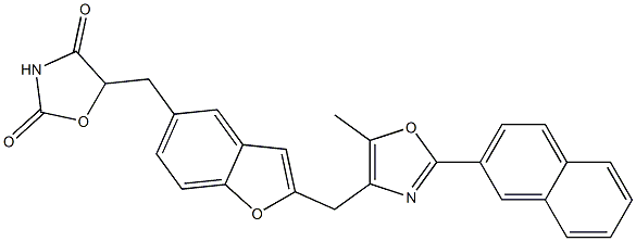 5-[[2-[[5-メチル-2-(2-ナフタレニル)-4-オキサゾリル]メチル]ベンゾフラン-5-イル]メチル]オキサゾリジン-2,4-ジオン 化学構造式