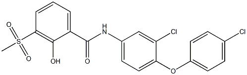 2-Hydroxy-3-methylsulfonyl-N-[3-chloro-4-(4-chlorophenoxy)phenyl]benzamide 结构式