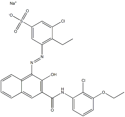 3-クロロ-4-エチル-5-[[3-[[(2-クロロ-3-エトキシフェニル)アミノ]カルボニル]-2-ヒドロキシ-1-ナフチル]アゾ]ベンゼンスルホン酸ナトリウム 化学構造式