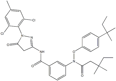 1-(2,6-Dichloro-4-methylphenyl)-3-[3-(2,4-di-tert-amylphenoxyacetylamino)benzoylamino]-5(4H)-pyrazolone Struktur