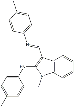 1-メチル-N-(4-メチルフェニル)-3-[[(4-メチルフェニル)イミノ]メチル]-1H-インドール-2-アミン 化学構造式