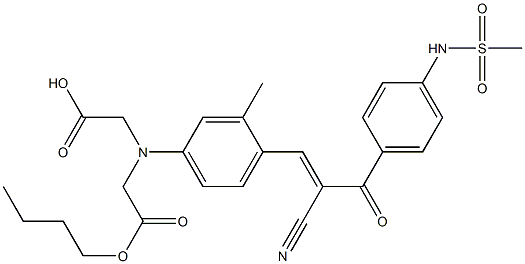 2,2'-[N-[4-[2-シアノ-2-(4-メチルスルホニルアミノベンゾイル)ビニル]-3-メチルフェニル]イミノ]ビス(酢酸ブチル) 化学構造式