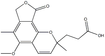 3-[7,9-ジヒドロ-2,6-ジメチル-5-メトキシ-9-オキソ-2H-フロ[3,4-h]-1-ベンゾピラン-2-イル]プロピオン酸 化学構造式